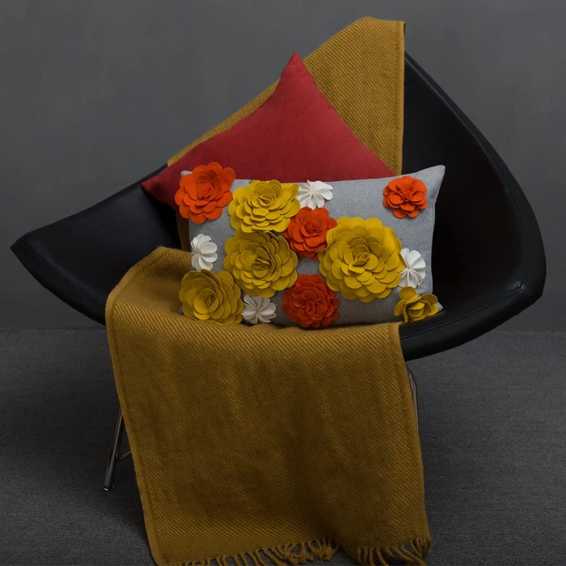 KINGROSE Handmade 3D Flower Decorative Throw Pillow Cover Stereo Floral Cushion Cover Rectangle Pillow Case for Sofa Home Bed Living Room Decor 12 X 20 Inches Orange Yellow - Image 5